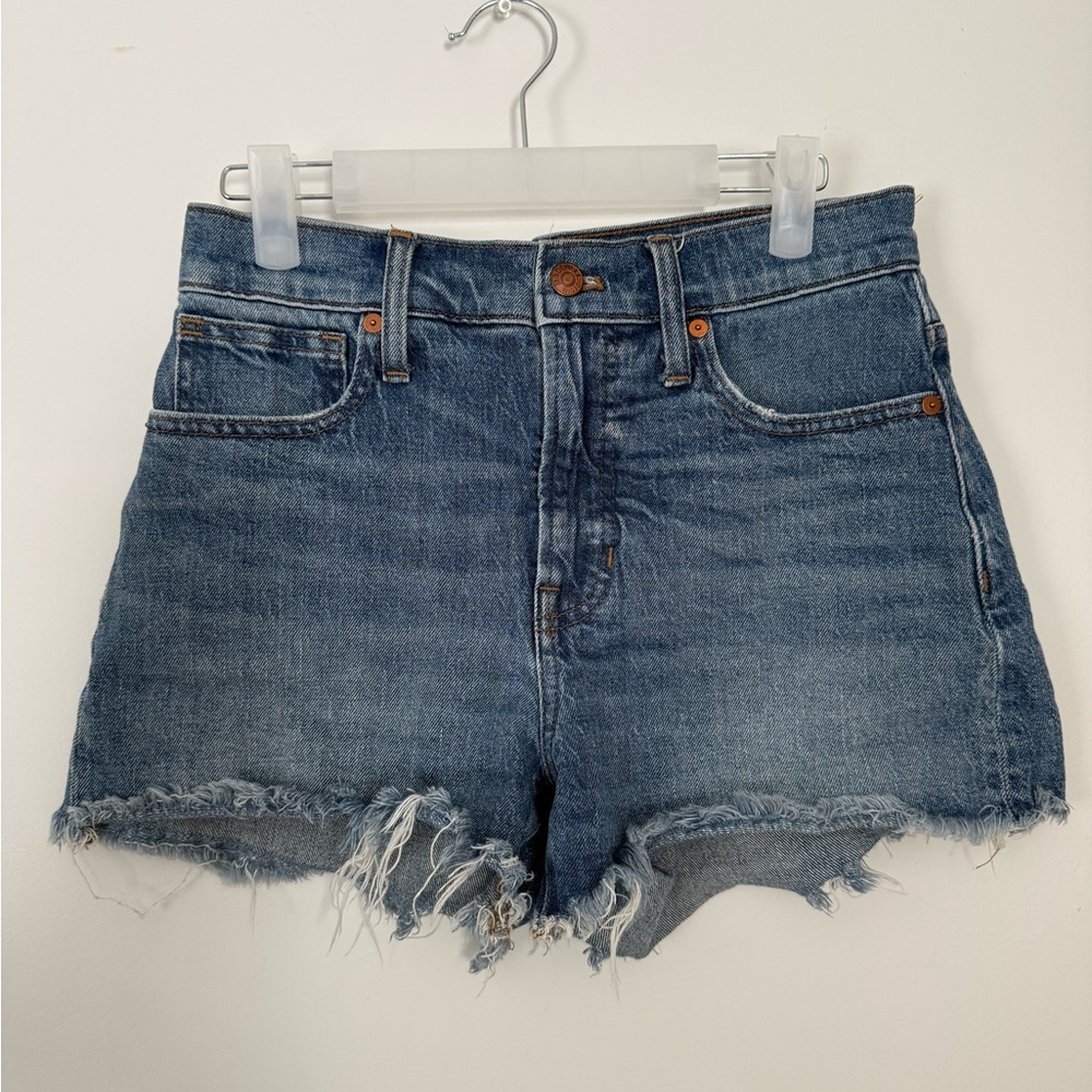 Madewell The Perfect Jean Short Womens 26 Medium Wash Denim Raw Hem Cut Offs
